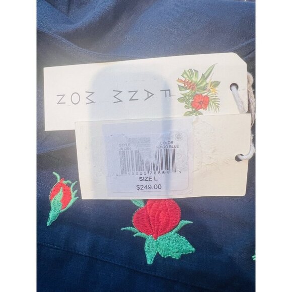 Fanm Mon Flame Size Mini Linen One Sleeve L Ruffle Hem Floral Embroidery Dress - Picture 11 of 11